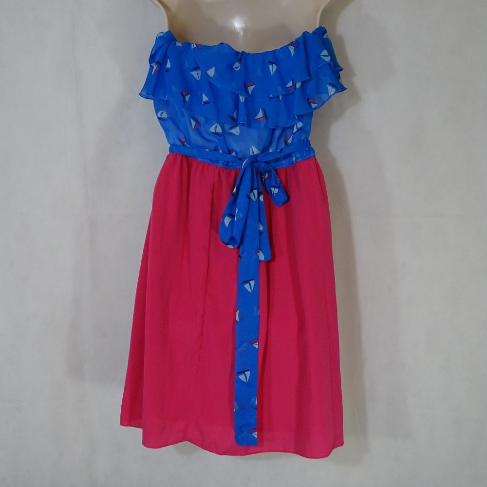 Maurices Strapless Tiered Ruffle Nautical Dress - Picture 3 of 6